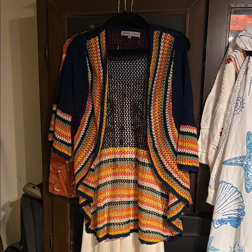 Absolutely Famous Blue and Yellow Knit Cardigan Sweater